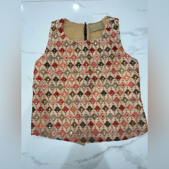 NWT Ivory And Metallic Coral Top And Box Pleat Palazzo Set - Picture 4 of 5